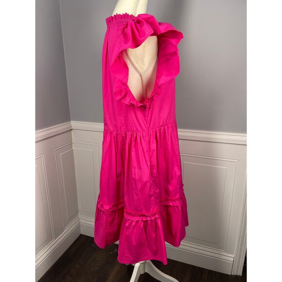 Caroline Costas, Size Medium, Bright Pink Cotton Ruffle Dress, Tiered, EUC - Picture 4 of 8